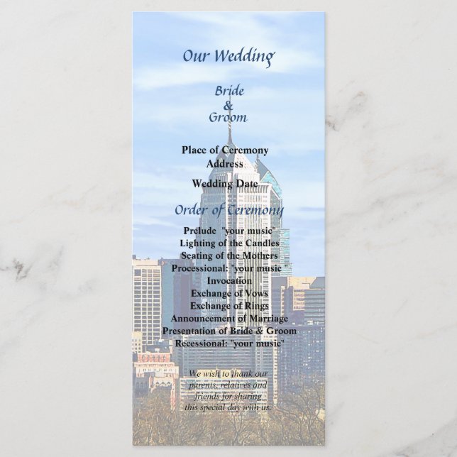 Philadelphia Pa Siluett II Bröllopsprogram Program (Framsida)
