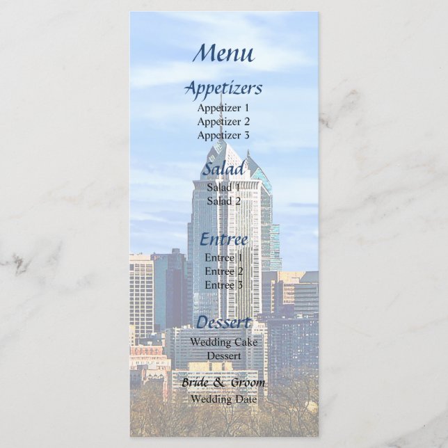 Philadelphia Pa Skyline II Bröllop Menu Meny (Framsida)