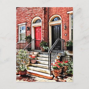 Philadelphia PA - Townhouse with Red Geraniums Vykort