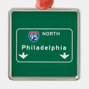Philadelphia PA-vägmärke Julgransprydnad Metall