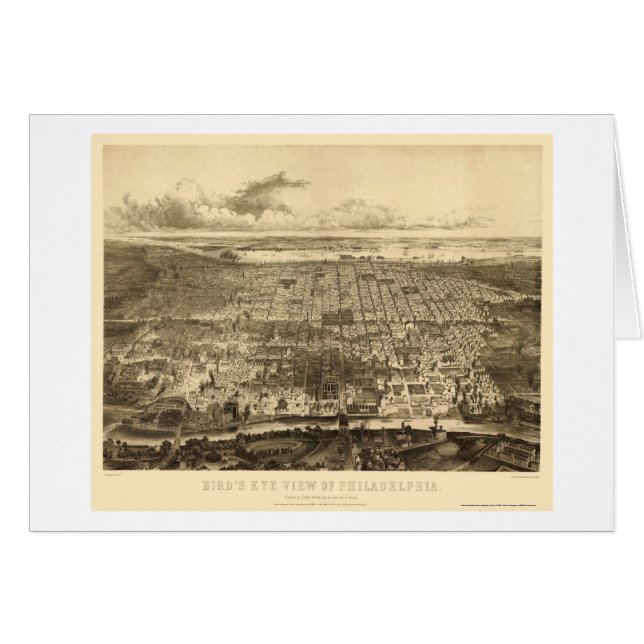 Philadelphia panorama- karta för PA - 1857 Hälsningskort (Framsidan Horizontal)