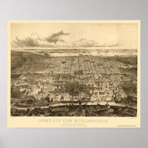 Philadelphia panorama- karta för PA - 1857 Poster