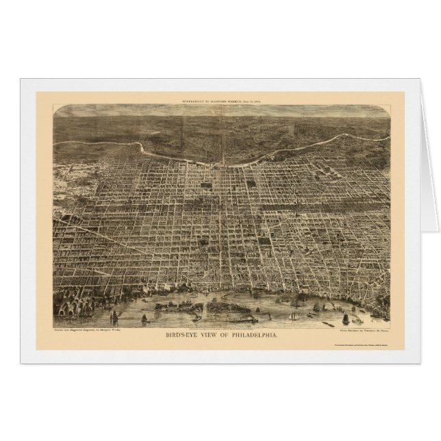 Philadelphia panorama- karta för PA - 1872 Hälsningskort (Framsidan Horizontal)