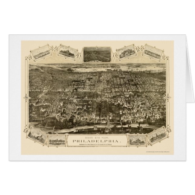 Philadelphia panorama- karta för PA - 1876 Hälsningskort (Framsidan Horizontal)