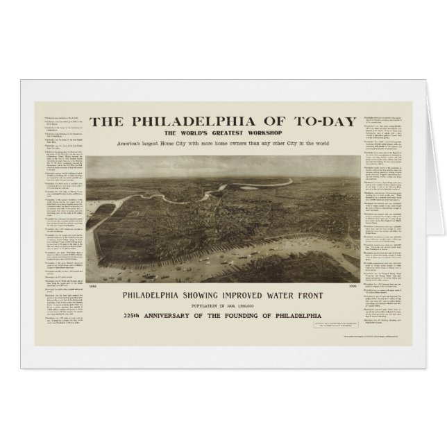 Philadelphia panorama- karta för PA - 1908 Hälsningskort (Framsidan Horizontal)