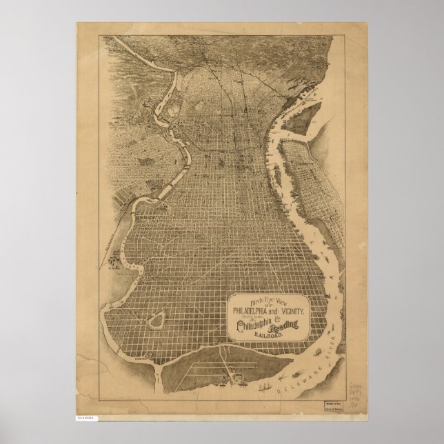 Philadelphia Penn 1870 Antique Panoramic Karta Poster (Framsidan)