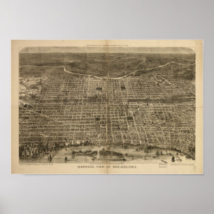 Philadelphia Penn 1872 Antique Panoramic Karta Poster