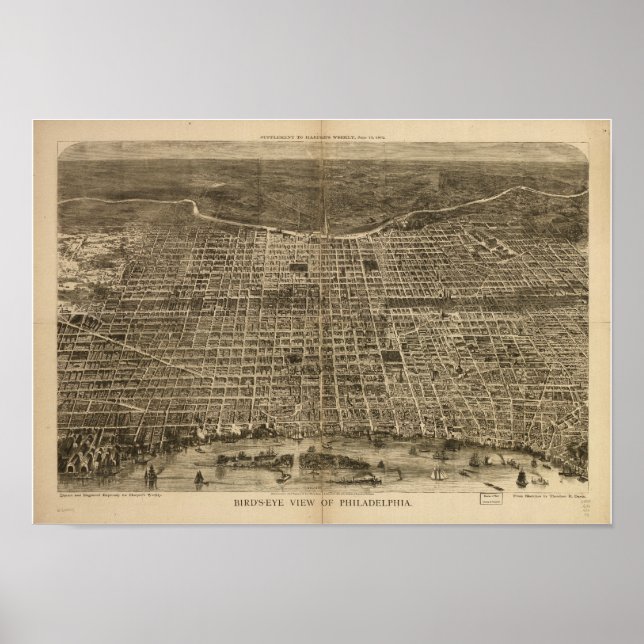 Philadelphia Penn 1872 Antique Panoramic Karta Poster (Framsidan)