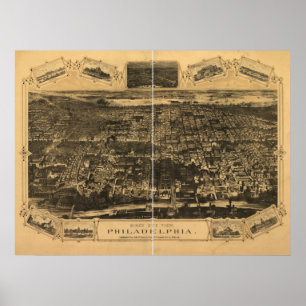 Philadelphia Penn 1876 Antique Panoramic Karta Poster