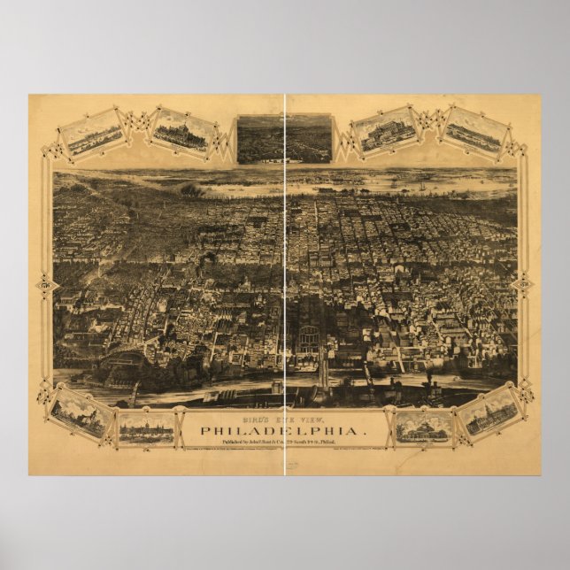 Philadelphia Penn 1876 Antique Panoramic Karta Poster (Framsidan)