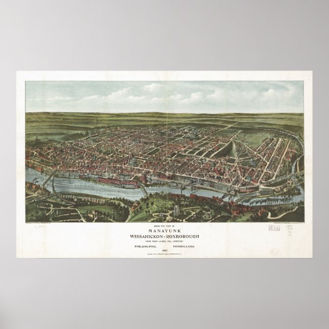 Philadelphia Penn. 1907 Antique Panoramic Karta Poster (Framsidan)