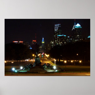 Philadelphia Pennsylvania, centra på natten Poster