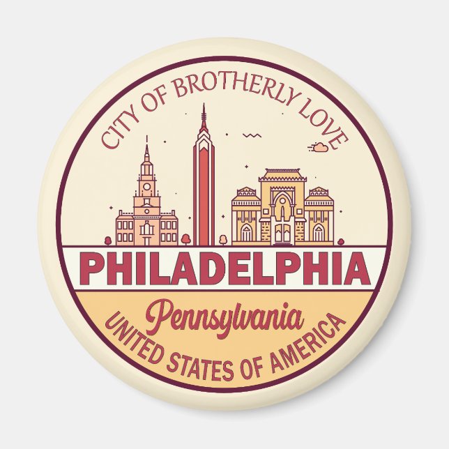 Philadelphia Pennsylvania City Skyline Emblem Magnet (Framsidan)