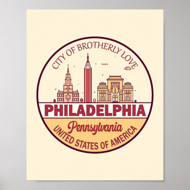 Philadelphia Pennsylvania City Skyline Emblem Poster (Framsidan)