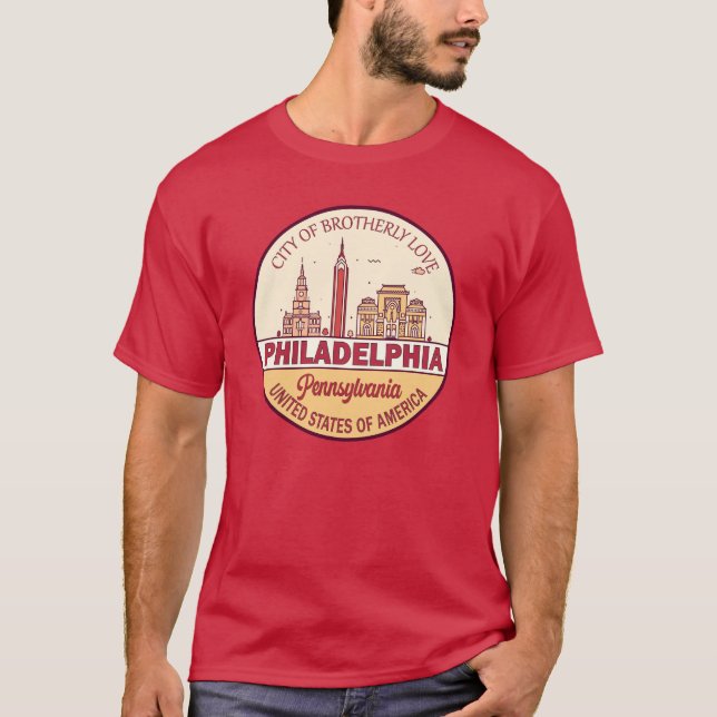 Philadelphia Pennsylvania City Skyline Emblem T Shirt (Framsida)