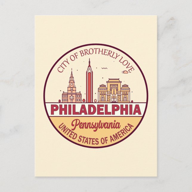 Philadelphia Pennsylvania City Skyline Emblem Vykort (Framsida)