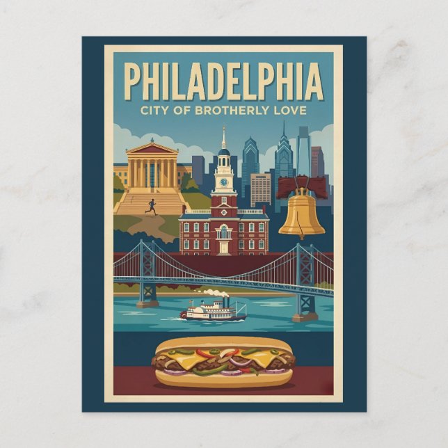Philadelphia Pennsylvania Culture Illustration Art Vykort (Framsida)