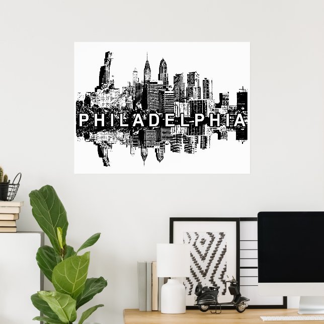 Philadelphia, Pennsylvania i svart och vitt Poster (Hemmakontoret)