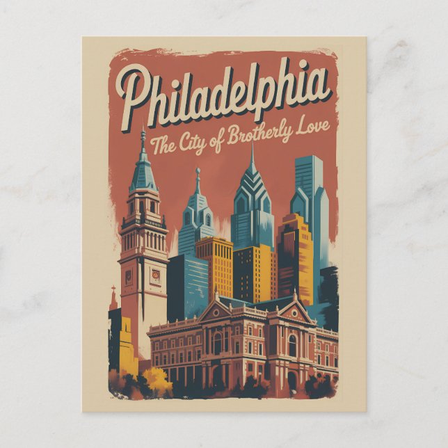 Philadelphia Pennsylvania Illustration Resa Konst Vykort (Framsida)