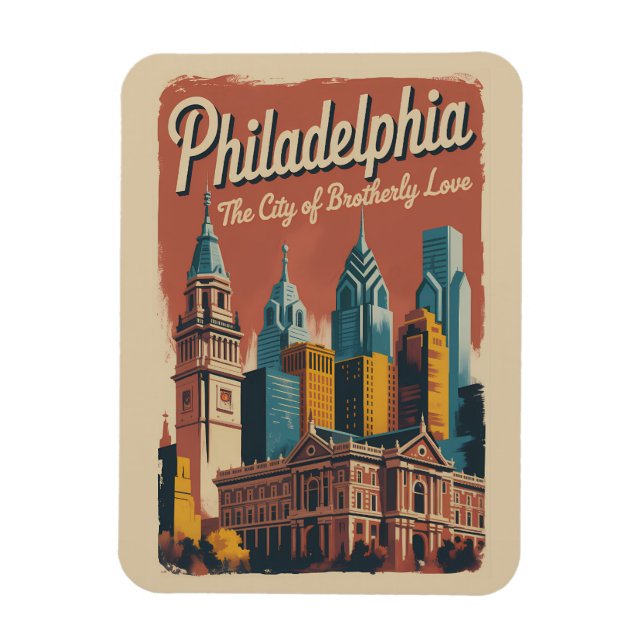 Philadelphia Pennsylvania Illustration Travel Art Magnet (Vertikal)