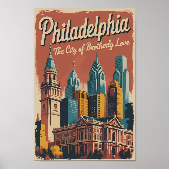 Philadelphia Pennsylvania Illustration Travel Art Poster (Framsidan)