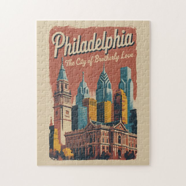 Philadelphia Pennsylvania Illustration Travel Art Pussel (Vertikal)