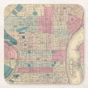 Philadelphia Pennsylvania karta Underlägg Papper Kvadrat