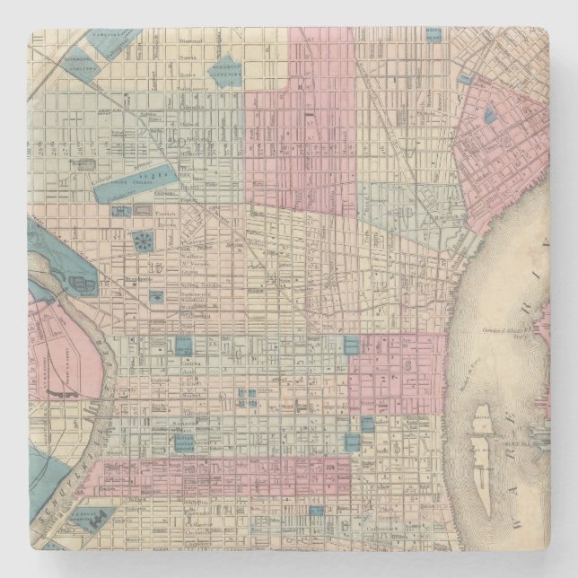 Philadelphia Pennsylvania karta Underlägg Sten (Framsidan)