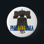 Philadelphia Pennsylvania Liberty Bell Knapp<br><div class="desc">Liberty Bell,  en omhuldad frihetssymbol,  som på ett framträdande sätt visas i Philadelphia,  PA.</div>