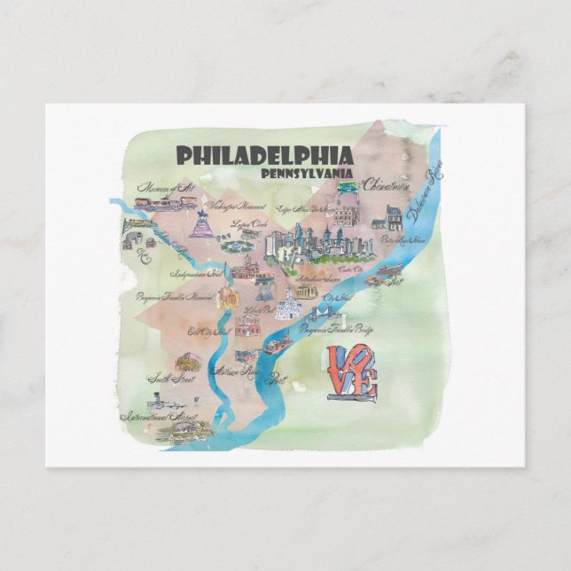 Philadelphia Pennsylvania Retro Vintage Art Karta Vykort (Framsida)