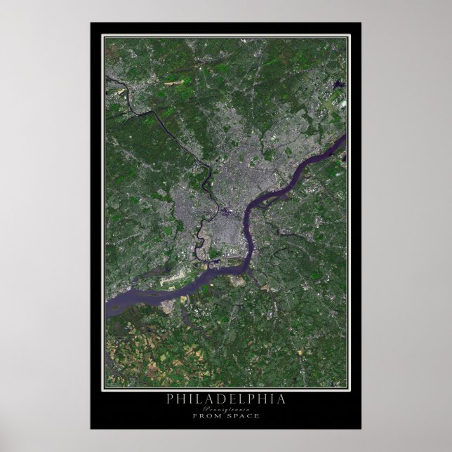 Philadelphia Pennsylvania Satellite Poster Karta (Framsidan)