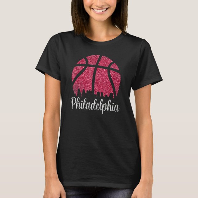 Philadelphia Pennsylvania Skyline Rosa Basketball T Shirt (Framsida)