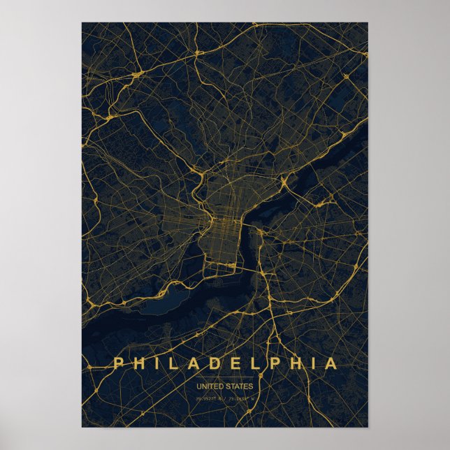 Philadelphia Pennsylvania Stiliserad Karttryck Poster (Framsidan)