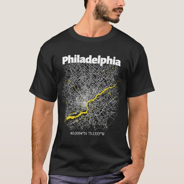 Philadelphia Pennsylvania Street Karta Hometown Pr T Shirt (Framsida)