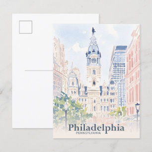 Philadelphia Pennsylvania USA Watercolor Travel Vykort