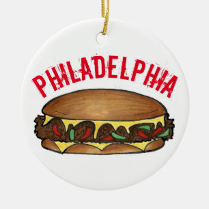 Philadelphia Philly PA Cheese Steak Sandwich Julgransprydnad Keramik