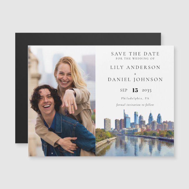 Philadelphia Photo Wedding Save The Date Magnetisk Inbjudningskort (Fram/baksida)