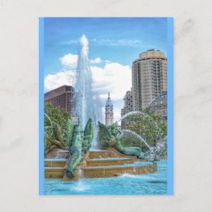 Philadelphia Postcard-City Hall-Swann Fontän Vykort