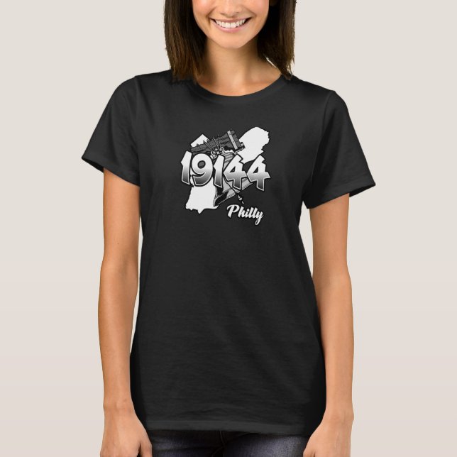 Philadelphia Silhouette med Postnummer 19144 och L T Shirt (Framsida)