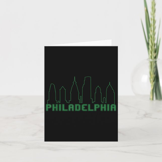 Philadelphia Siluett Downtown Stadspanorama Broder Kort (Framsida)
