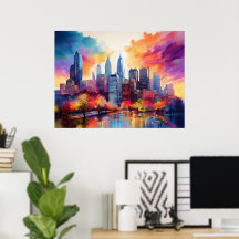 Philadelphia Siluett Färgglad Urban Konst