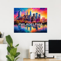 Philadelphia Siluett Färgglad Urban Konst