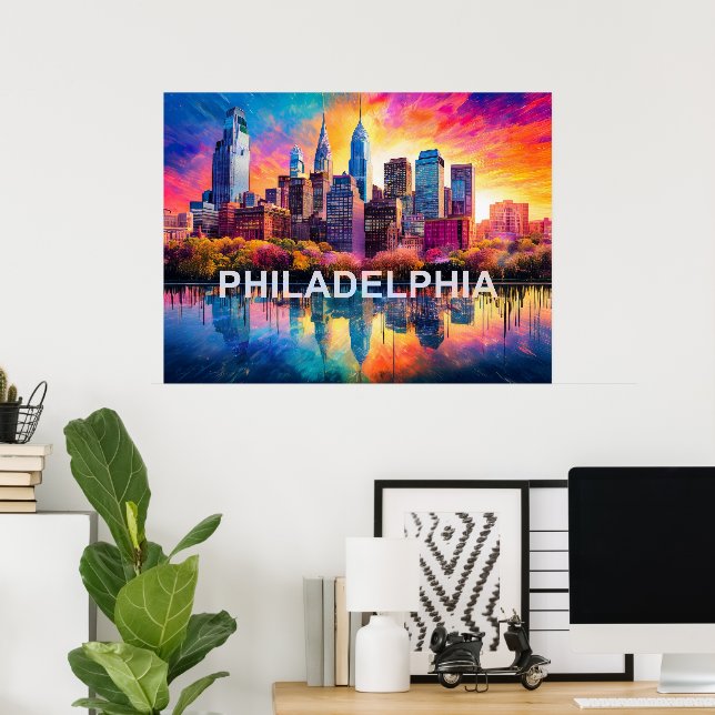 Philadelphia Siluett Färgglad Urban Konst Poster (Hemmakontoret)