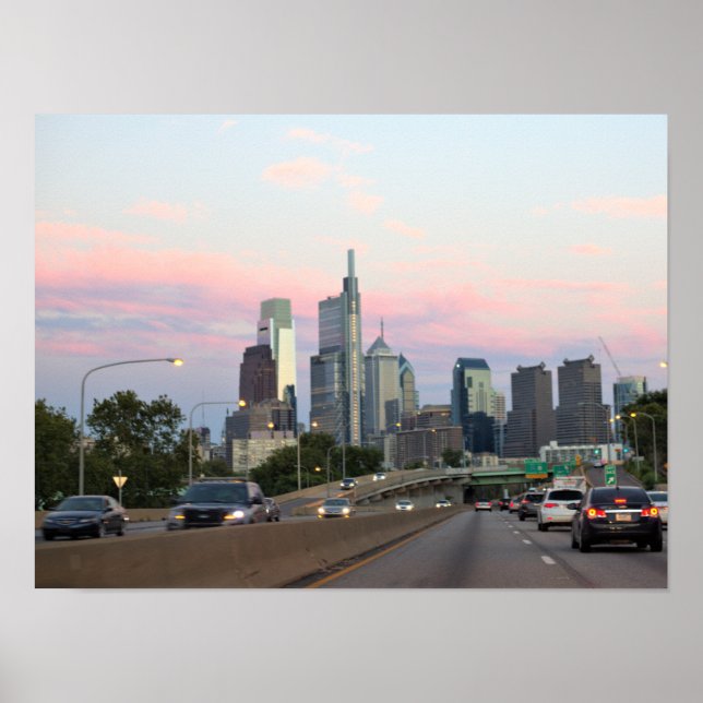 Philadelphia Siluett Solnedgång Foto Poster (Framsidan)