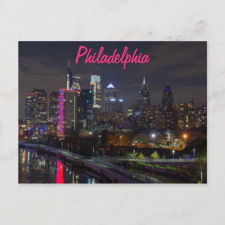 Philadelphia-skylin på natten vykort