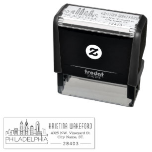 Philadelphia Skyline ANPASSNINGSBAR ADRESS Självfärgande Stämpel