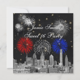 Philadelphia Skyline Black Guld Star Sweet 16 FW Inbjudningar
