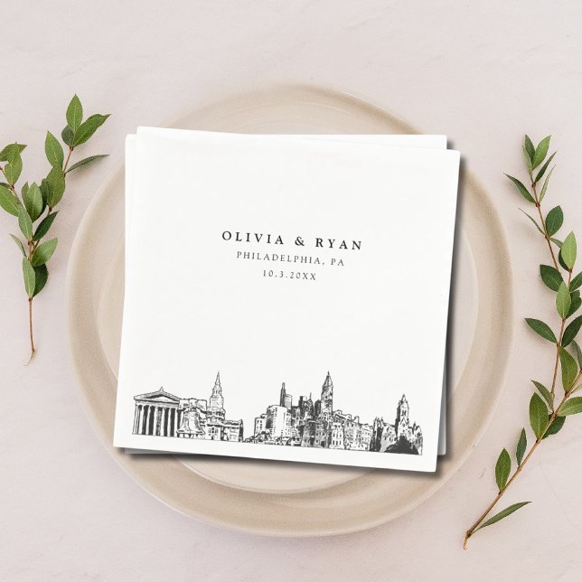Philadelphia Skyline Bröllop Papper Cocktail Napki Pappersservett (Philadelphia Wedding Napkins)