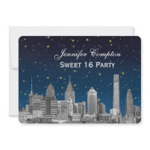 Philadelphia Skyline Etch Blå Stjärnig Sweet 16 H