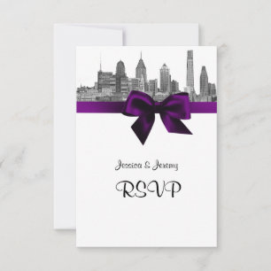 Philadelphia Skyline Etch BW Purple RSVP Meny